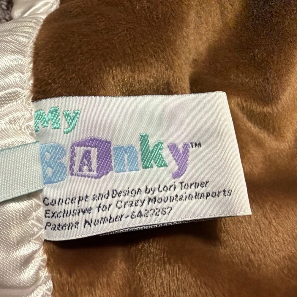 My Banky Brown Moose Plush Baby Security Blanket Silk Trim 